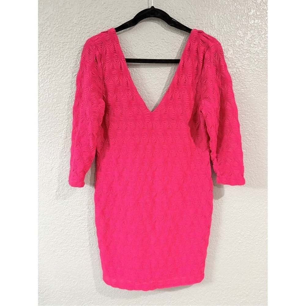 H&M Hot Pink Bodycon Sweater Dress Textured Coquette Barbiecore Womens L